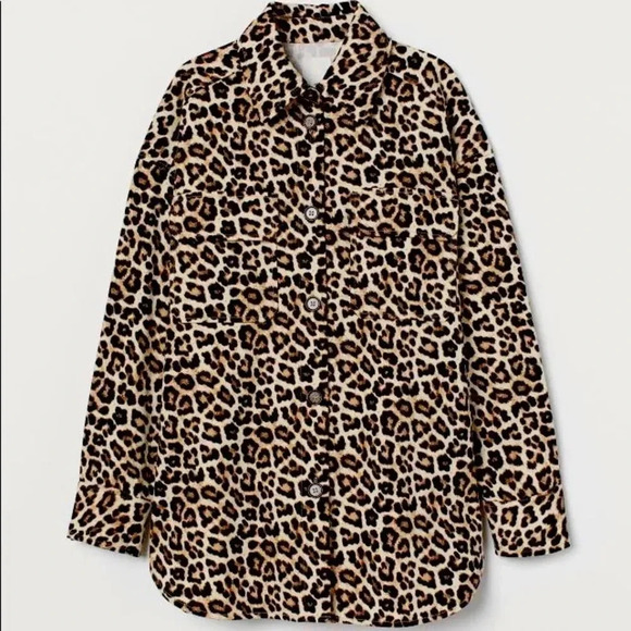NWT H&M Leopard Cotton Twill Shirt Jacket/Shacket - Picture 1 of 5